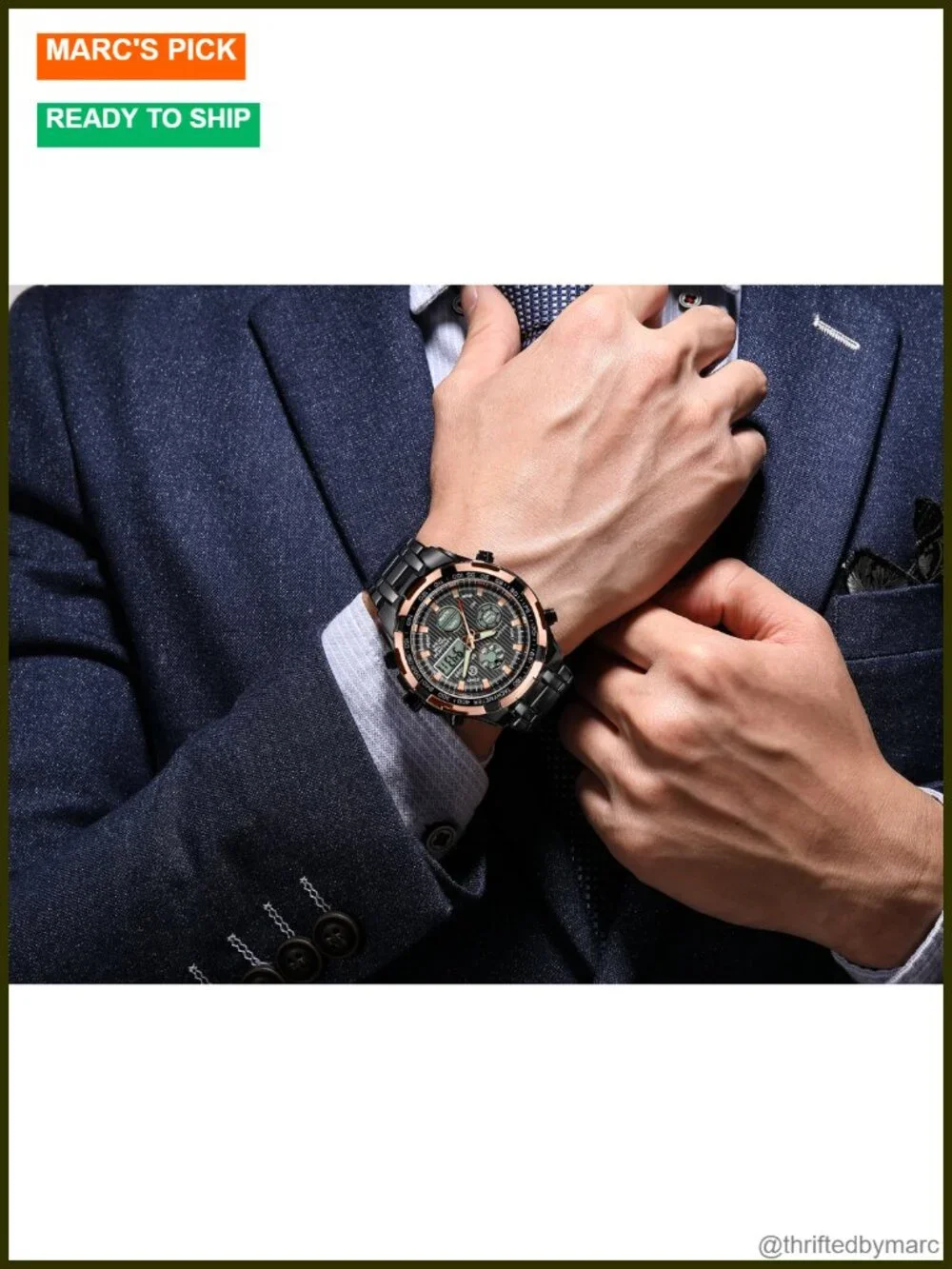 Luxury Stainless Steel Analog Digital Watch for Men Outdoor Sport Waterproof